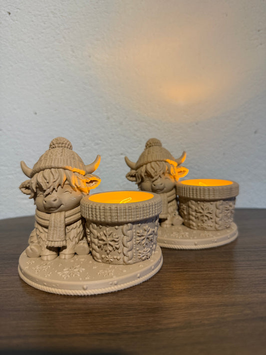 Schotse Hooglander Theelichthouder 10 cm - Sfeervolle Decoratie