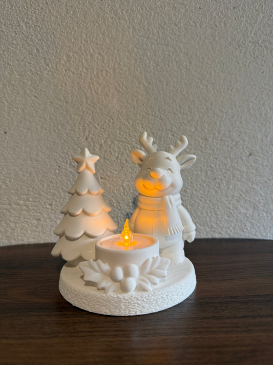 Rendier Theelichthouder met Kerstboom – Sfeervolle Kerstdecoratie